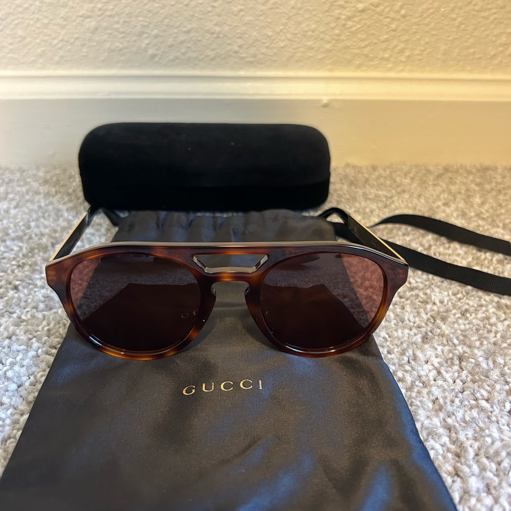 Gucci 53MM Faux Tortoishell Pilot Sunglasses in Havana color